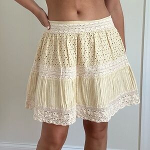 Cotton Eyelet Lace Trim Mini Skirt